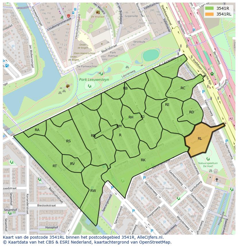 Afbeelding van het postcodegebied 3541 RL op de kaart.