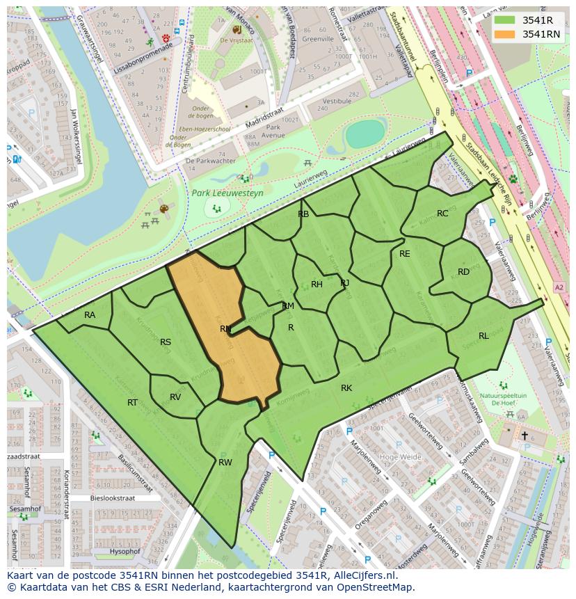 Afbeelding van het postcodegebied 3541 RN op de kaart.