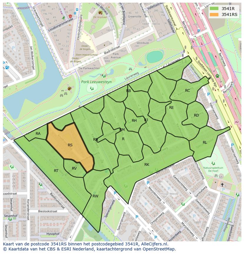 Afbeelding van het postcodegebied 3541 RS op de kaart.
