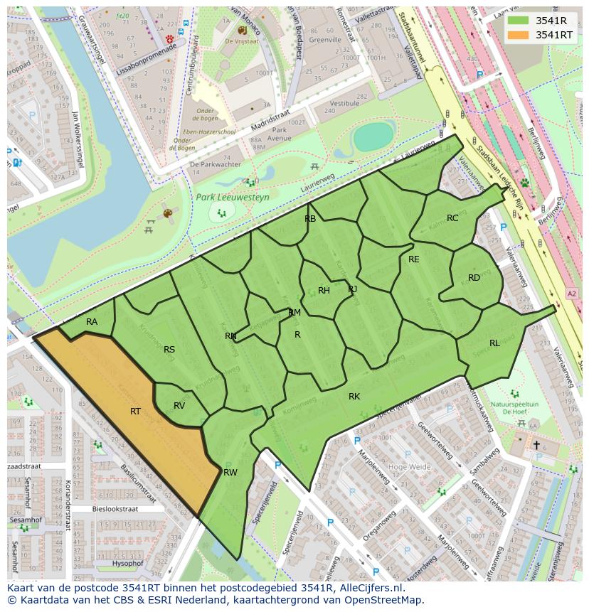 Afbeelding van het postcodegebied 3541 RT op de kaart.
