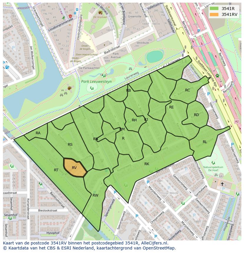 Afbeelding van het postcodegebied 3541 RV op de kaart.