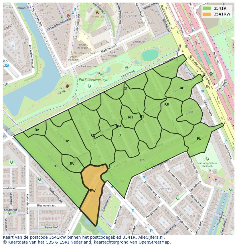 Afbeelding van het postcodegebied 3541 RW op de kaart.