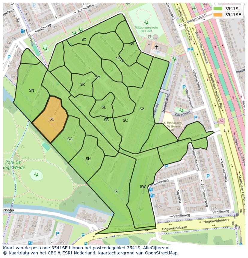 Afbeelding van het postcodegebied 3541 SE op de kaart.