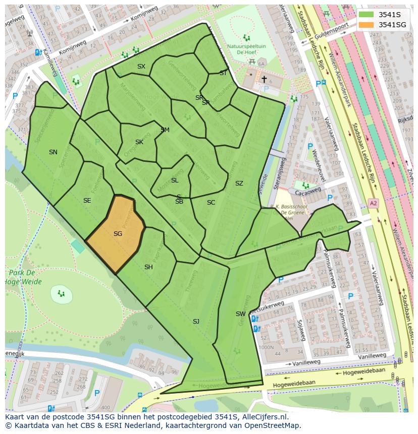 Afbeelding van het postcodegebied 3541 SG op de kaart.