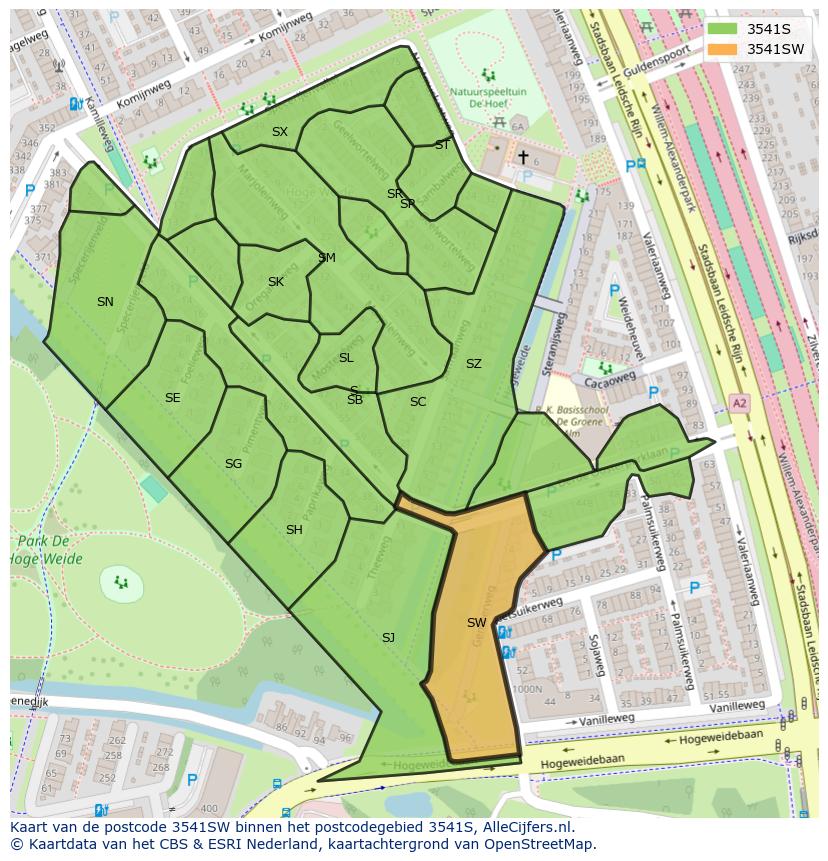 Afbeelding van het postcodegebied 3541 SW op de kaart.