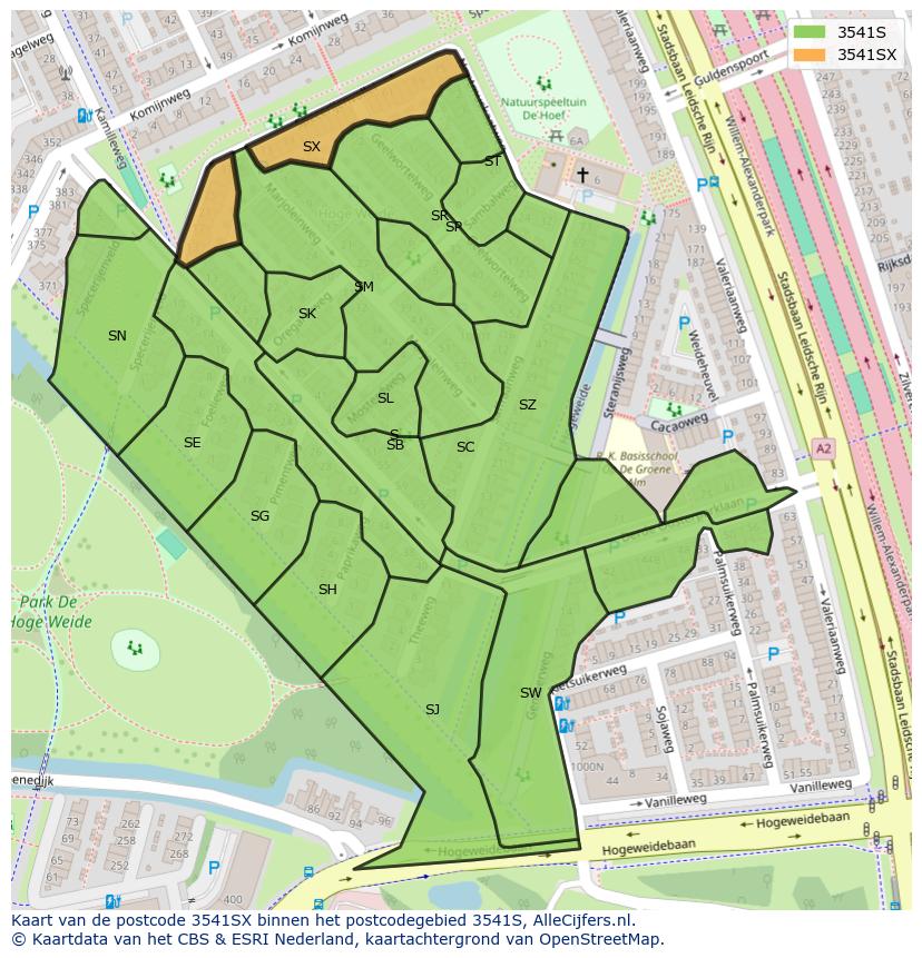 Afbeelding van het postcodegebied 3541 SX op de kaart.