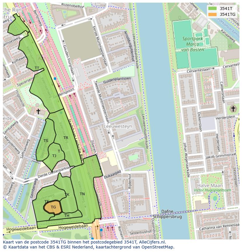 Afbeelding van het postcodegebied 3541 TG op de kaart.