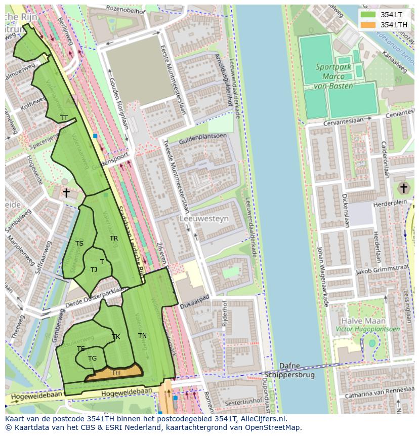 Afbeelding van het postcodegebied 3541 TH op de kaart.