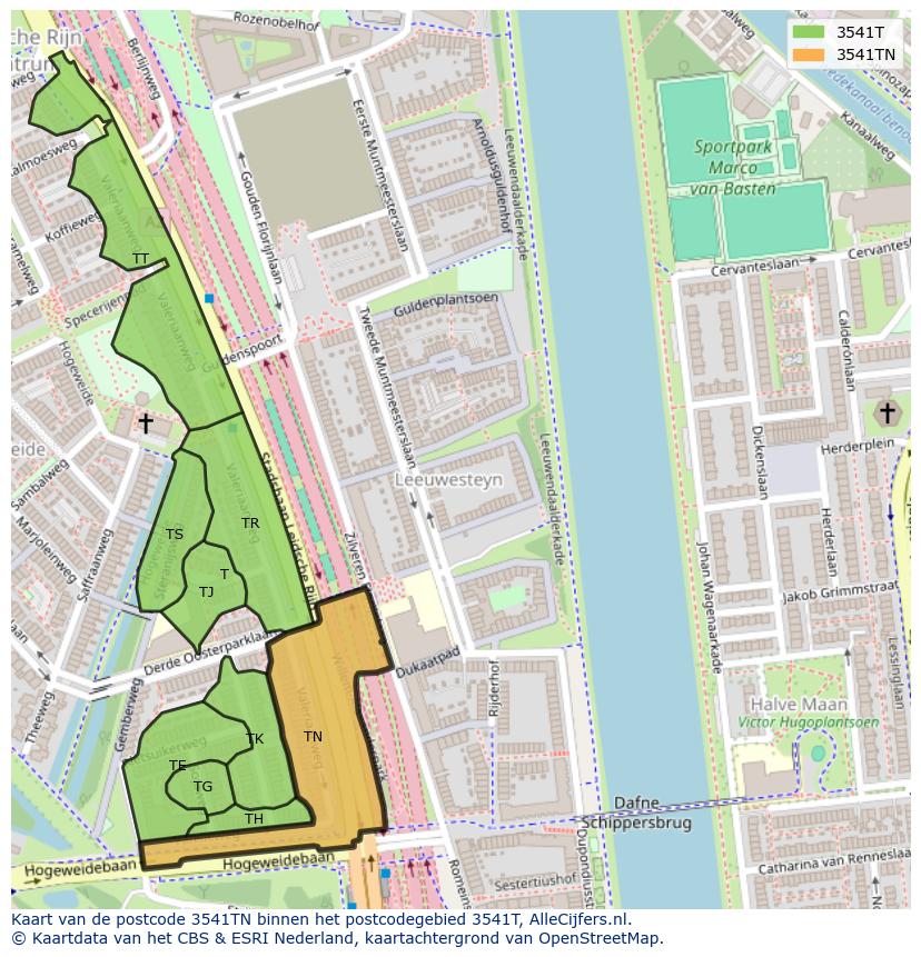 Afbeelding van het postcodegebied 3541 TN op de kaart.