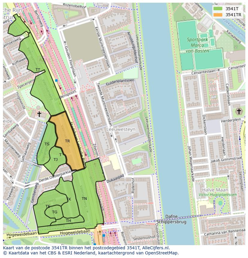 Afbeelding van het postcodegebied 3541 TR op de kaart.