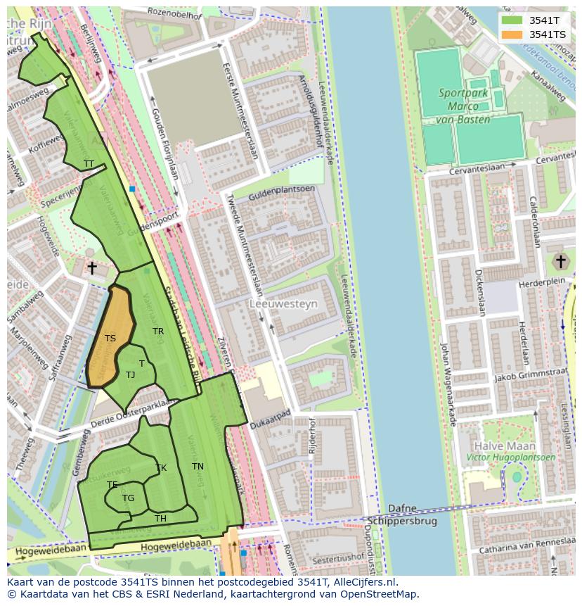 Afbeelding van het postcodegebied 3541 TS op de kaart.