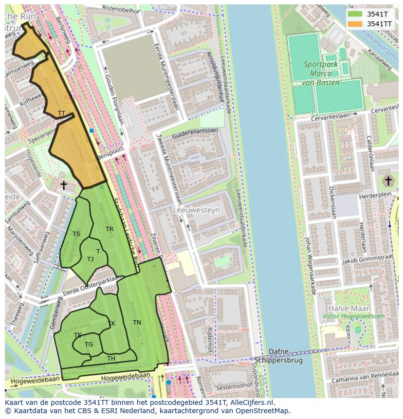 Afbeelding van het postcodegebied 3541 TT op de kaart.