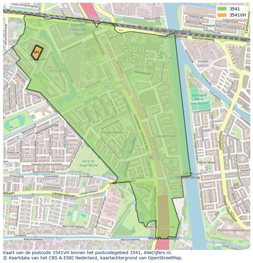 Afbeelding van het postcodegebied 3541 VH op de kaart.