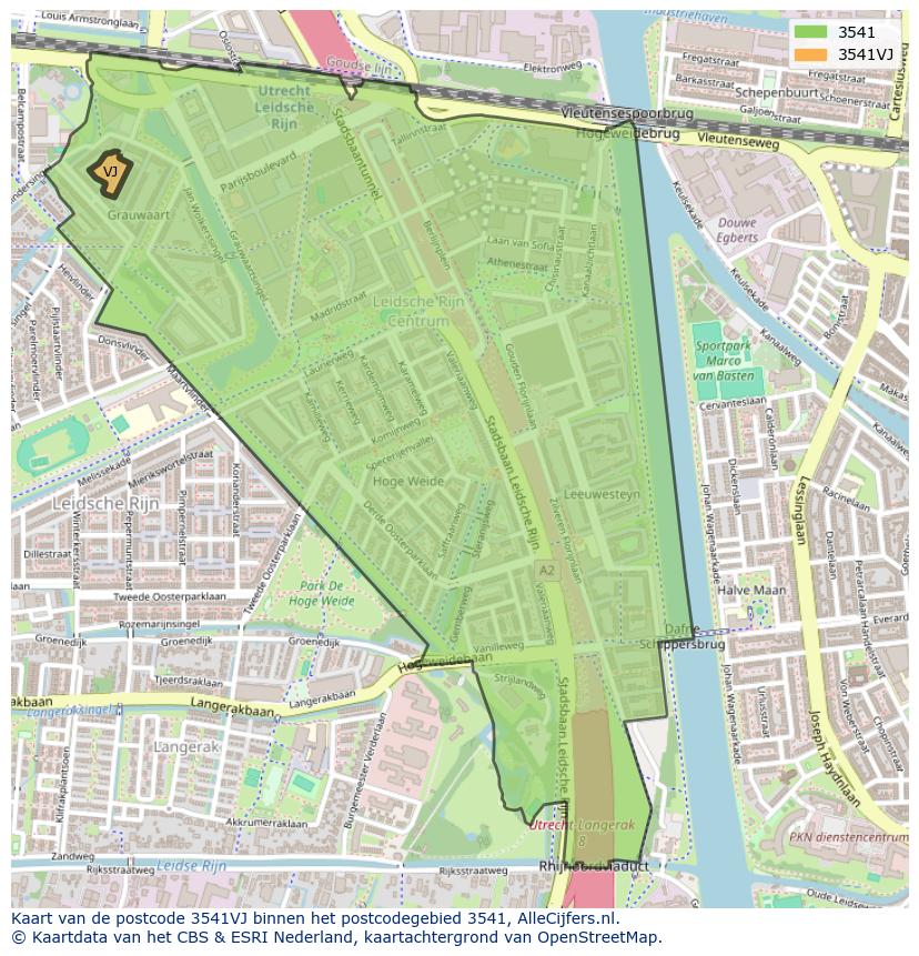 Afbeelding van het postcodegebied 3541 VJ op de kaart.