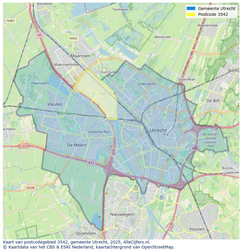Afbeelding van het postcodegebied 3542 op de kaart.