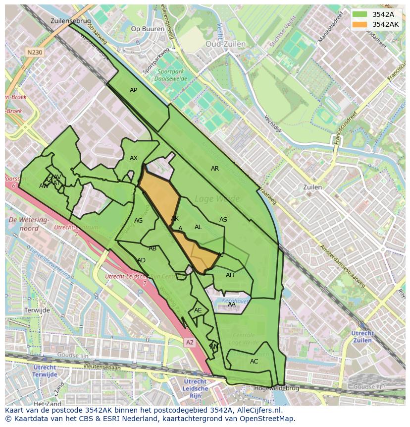 Afbeelding van het postcodegebied 3542 AK op de kaart.