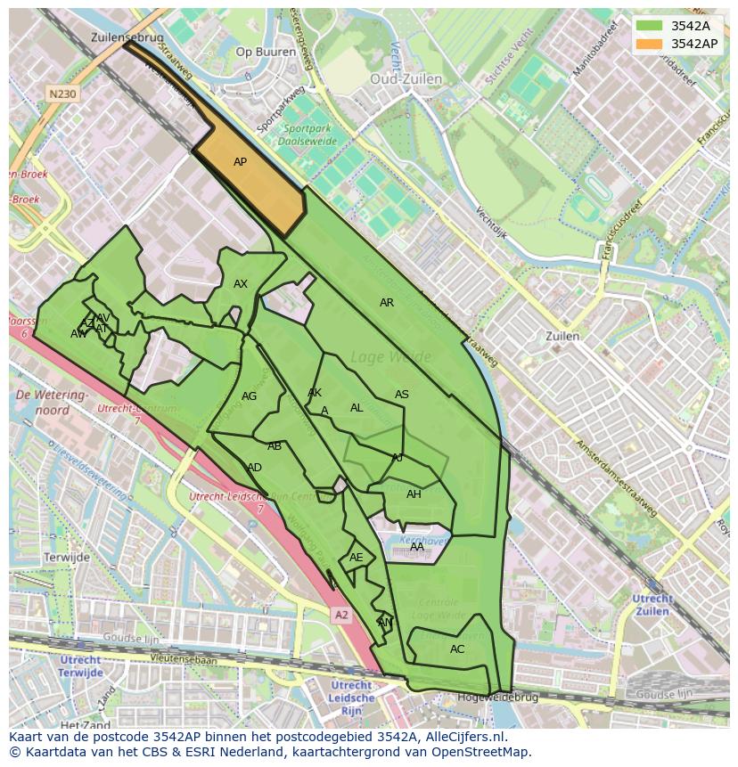 Afbeelding van het postcodegebied 3542 AP op de kaart.