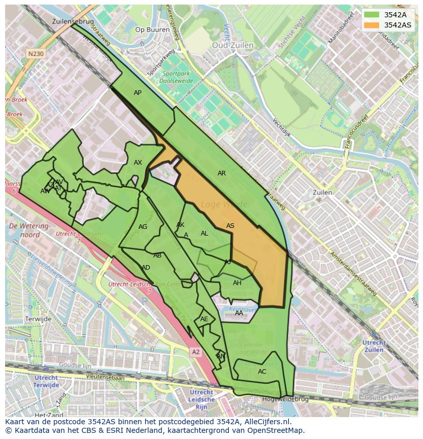 Afbeelding van het postcodegebied 3542 AS op de kaart.