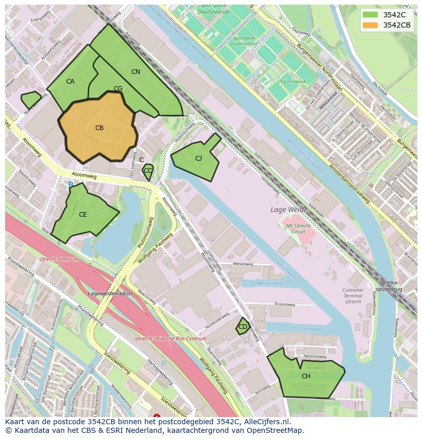 Afbeelding van het postcodegebied 3542 CB op de kaart.