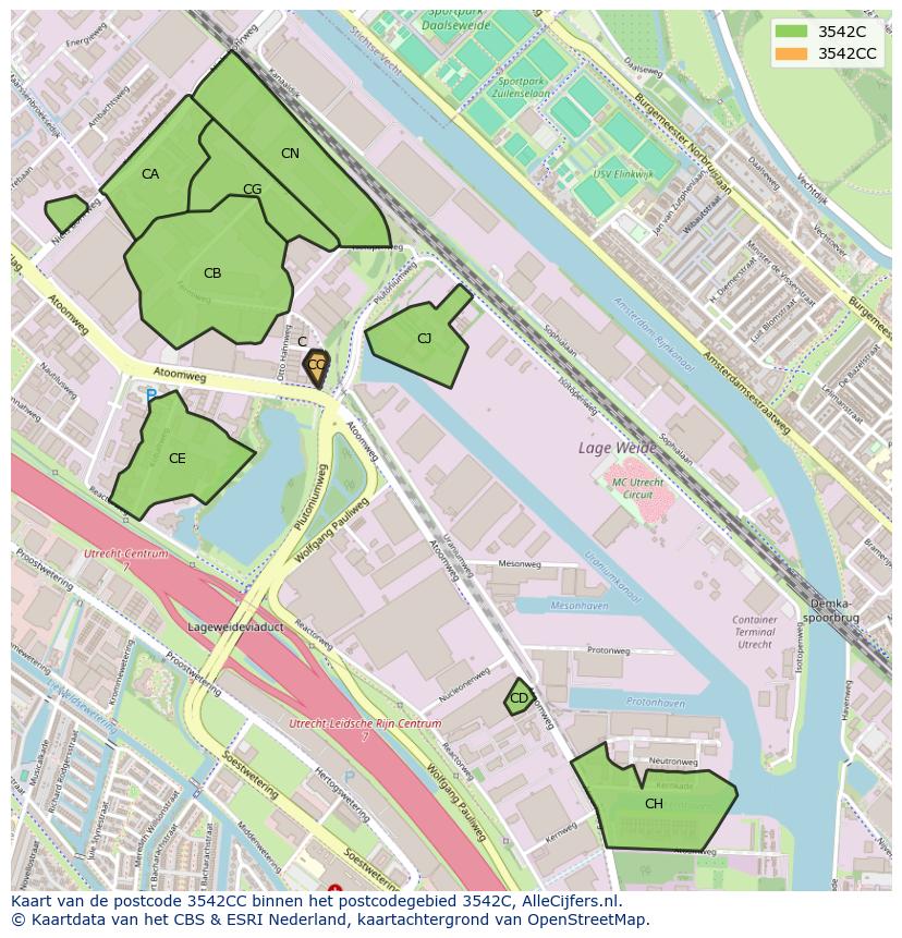 Afbeelding van het postcodegebied 3542 CC op de kaart.