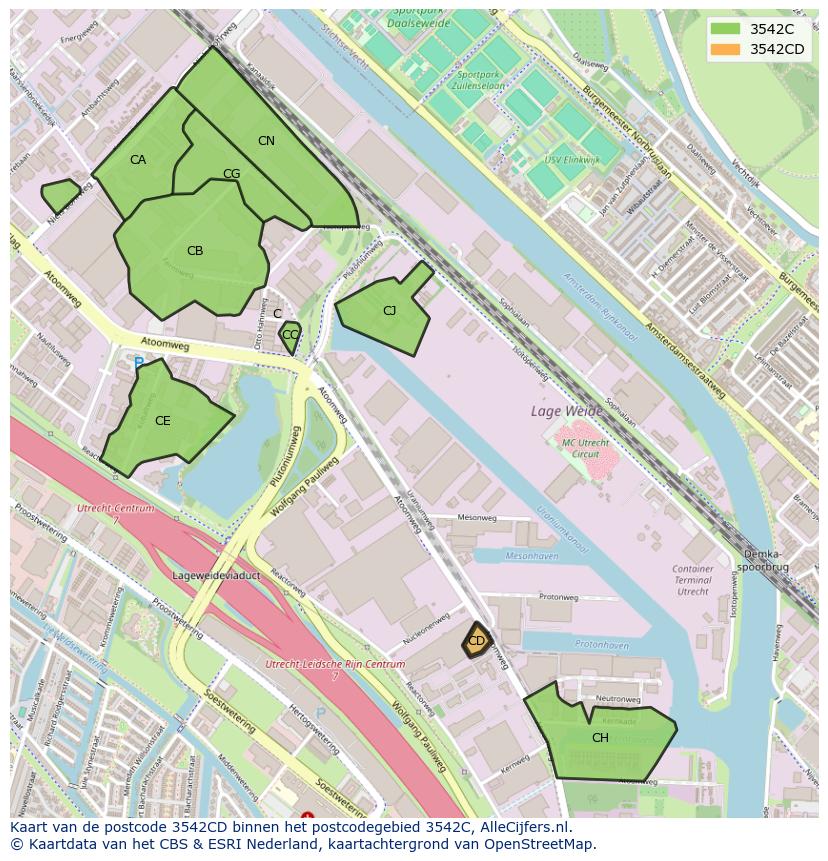 Afbeelding van het postcodegebied 3542 CD op de kaart.