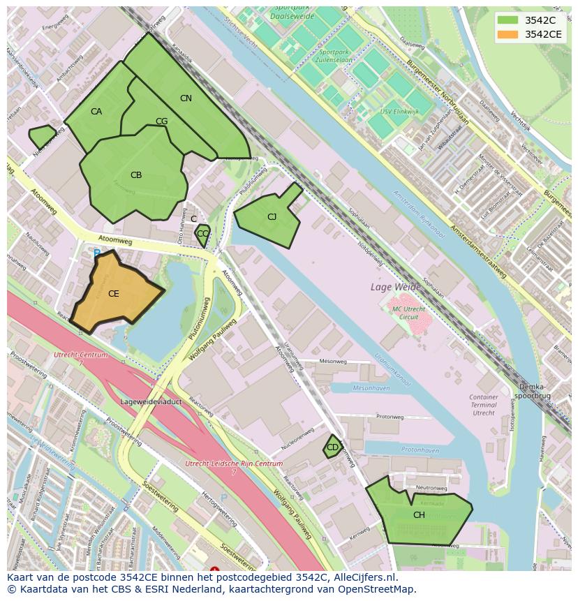Afbeelding van het postcodegebied 3542 CE op de kaart.