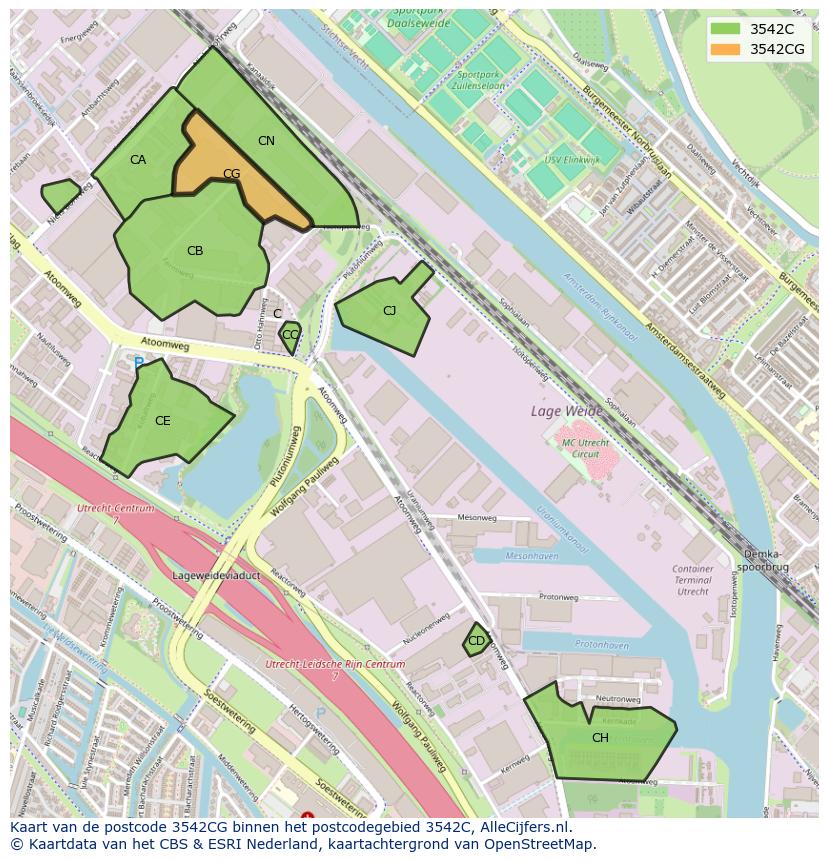 Afbeelding van het postcodegebied 3542 CG op de kaart.
