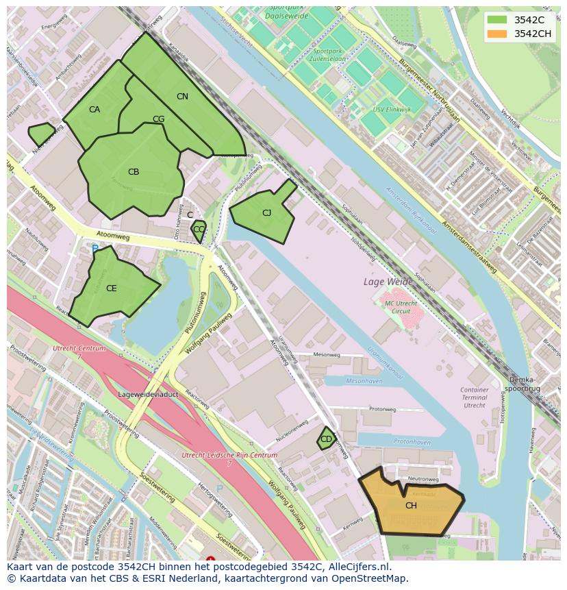 Afbeelding van het postcodegebied 3542 CH op de kaart.