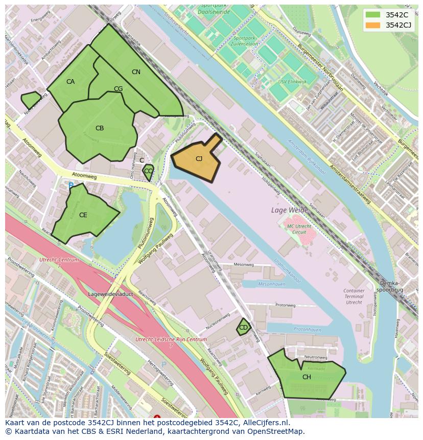 Afbeelding van het postcodegebied 3542 CJ op de kaart.