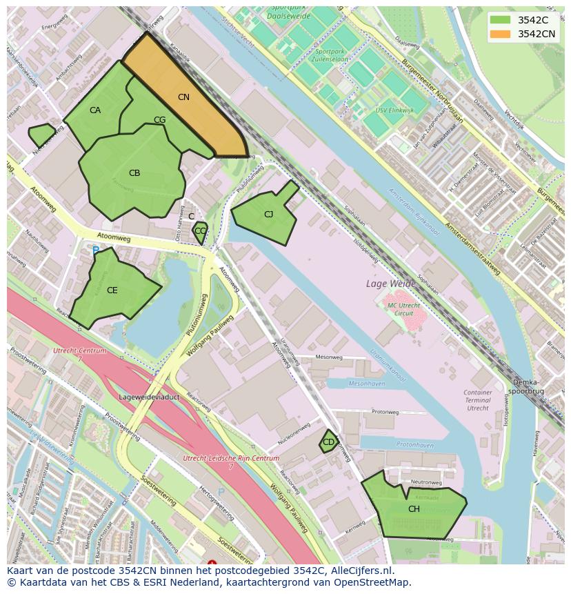 Afbeelding van het postcodegebied 3542 CN op de kaart.