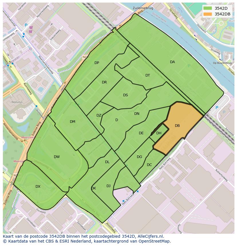Afbeelding van het postcodegebied 3542 DB op de kaart.