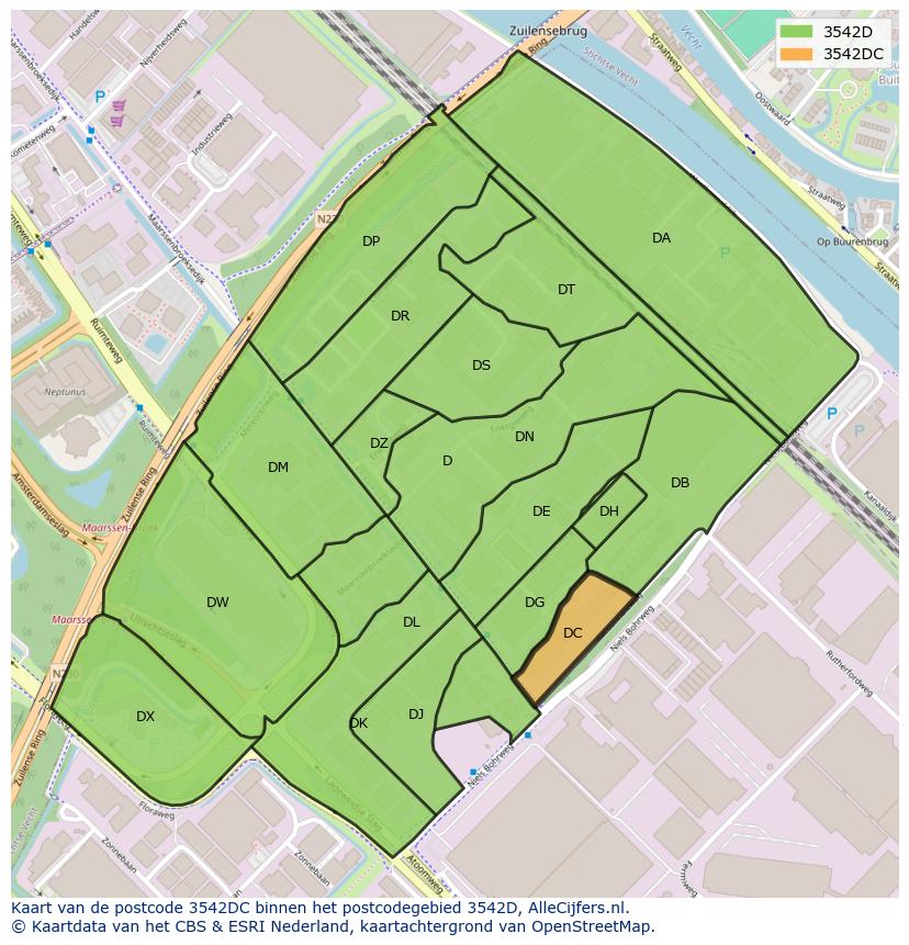 Afbeelding van het postcodegebied 3542 DC op de kaart.
