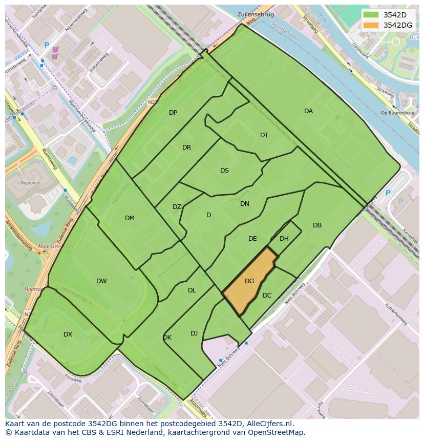Afbeelding van het postcodegebied 3542 DG op de kaart.