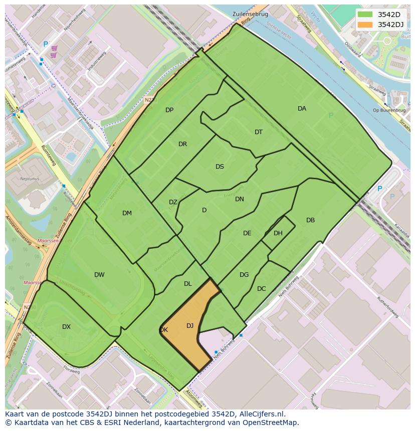 Afbeelding van het postcodegebied 3542 DJ op de kaart.
