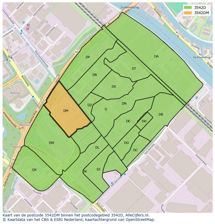 Afbeelding van het postcodegebied 3542 DM op de kaart.