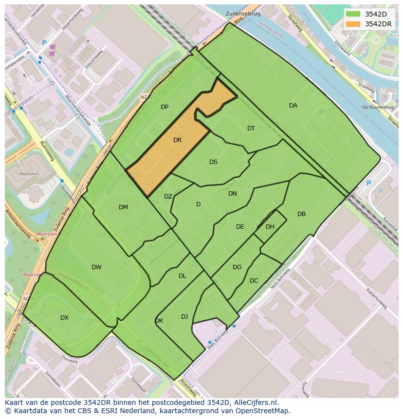 Afbeelding van het postcodegebied 3542 DR op de kaart.