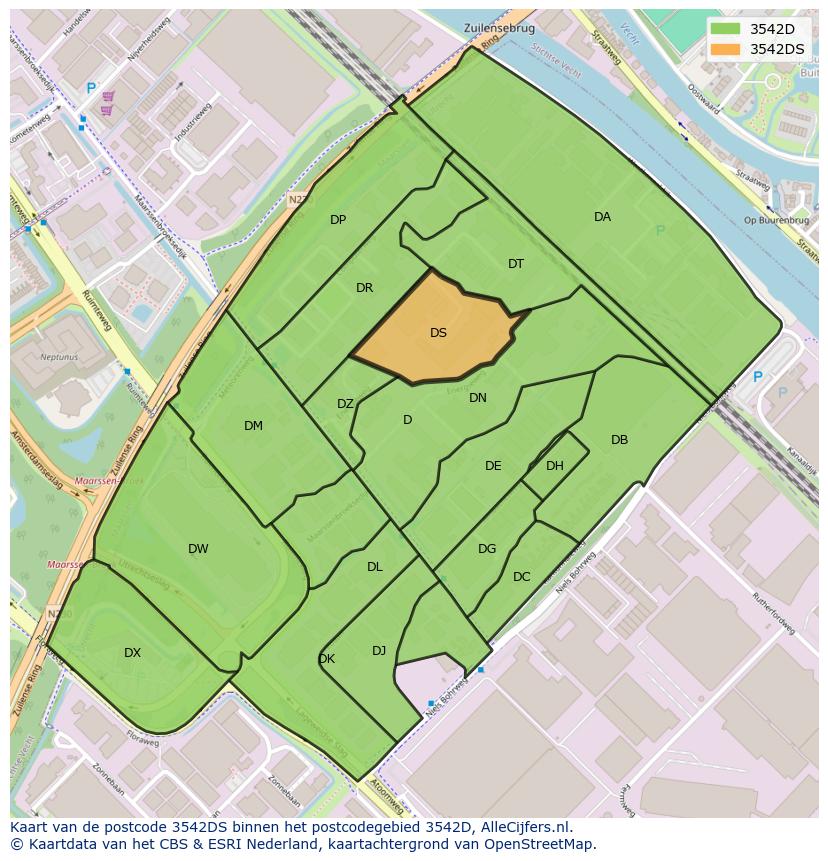 Afbeelding van het postcodegebied 3542 DS op de kaart.