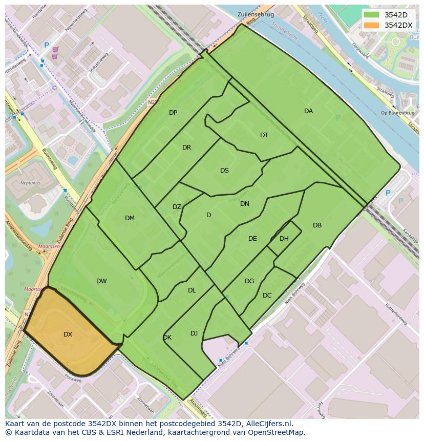 Afbeelding van het postcodegebied 3542 DX op de kaart.