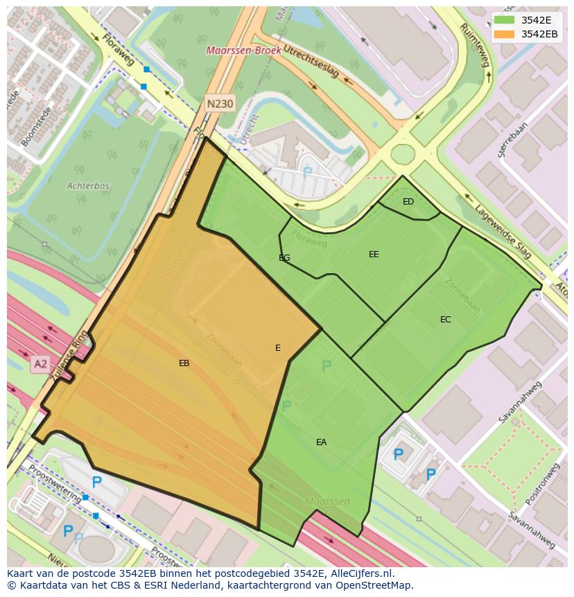 Afbeelding van het postcodegebied 3542 EB op de kaart.