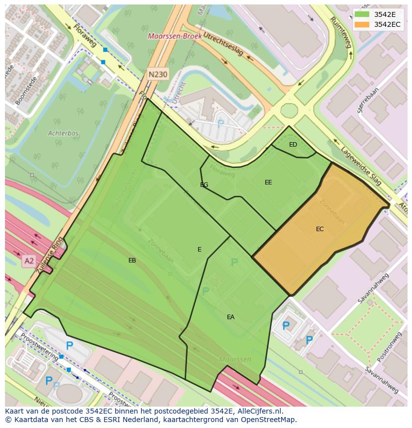 Afbeelding van het postcodegebied 3542 EC op de kaart.