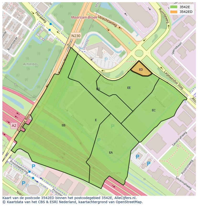 Afbeelding van het postcodegebied 3542 ED op de kaart.