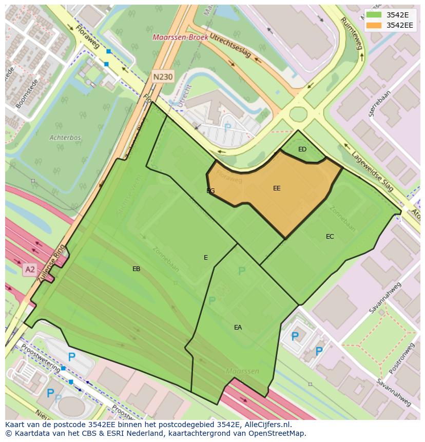 Afbeelding van het postcodegebied 3542 EE op de kaart.