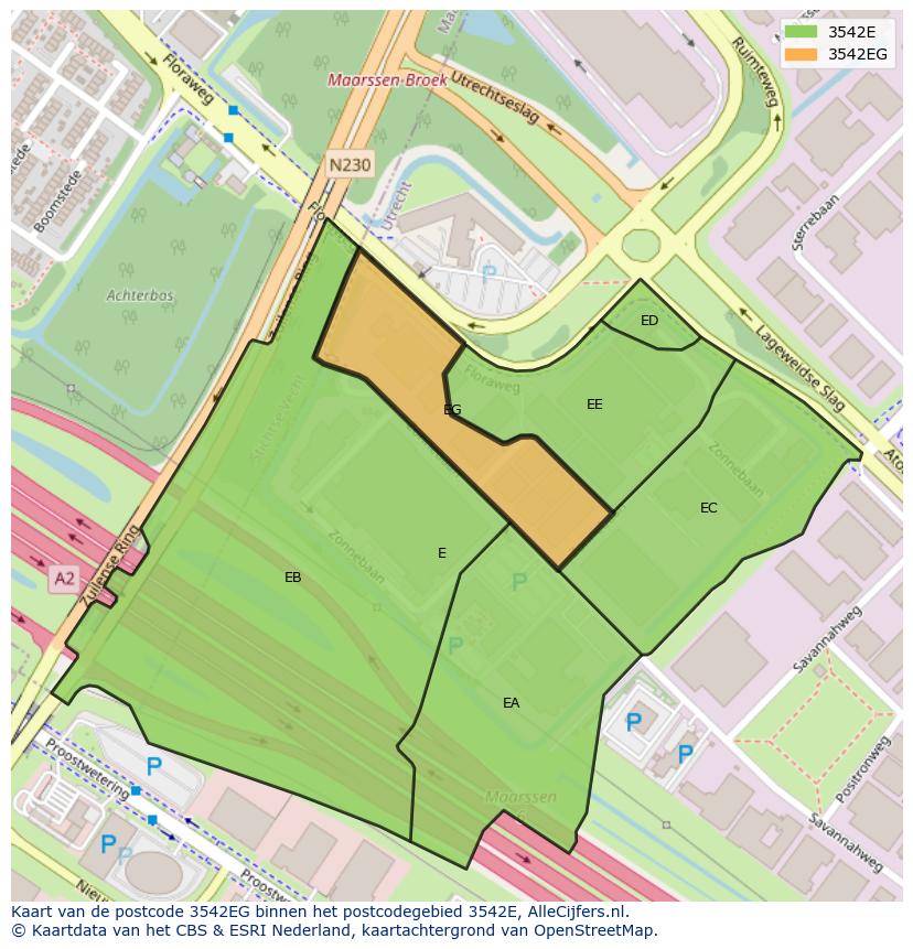 Afbeelding van het postcodegebied 3542 EG op de kaart.
