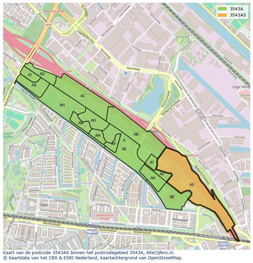 Afbeelding van het postcodegebied 3543 AS op de kaart.