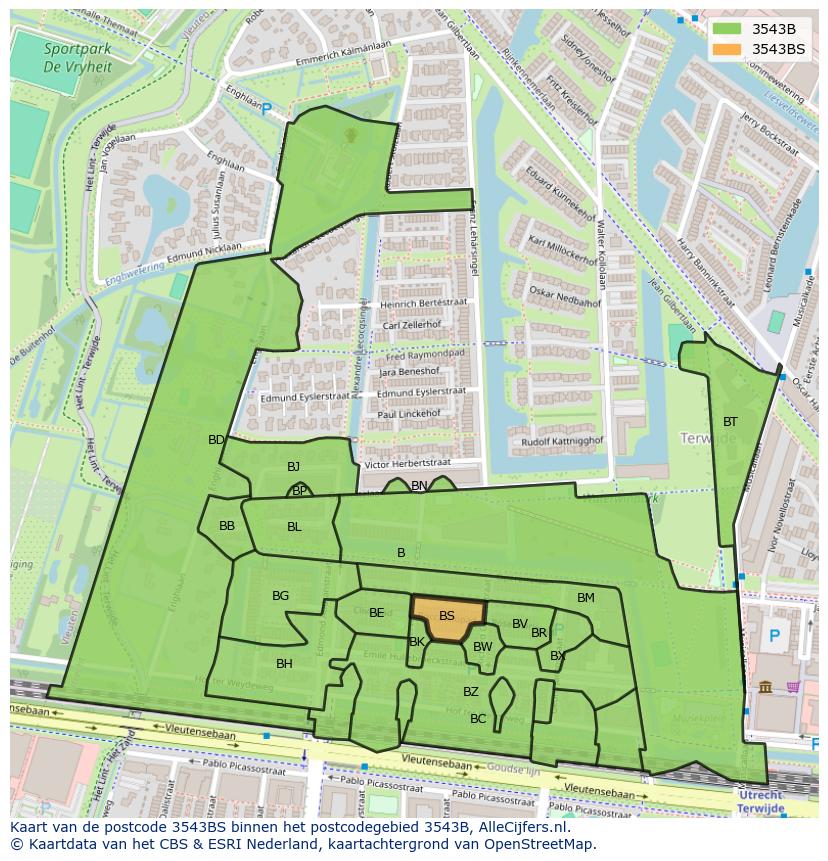 Afbeelding van het postcodegebied 3543 BS op de kaart.