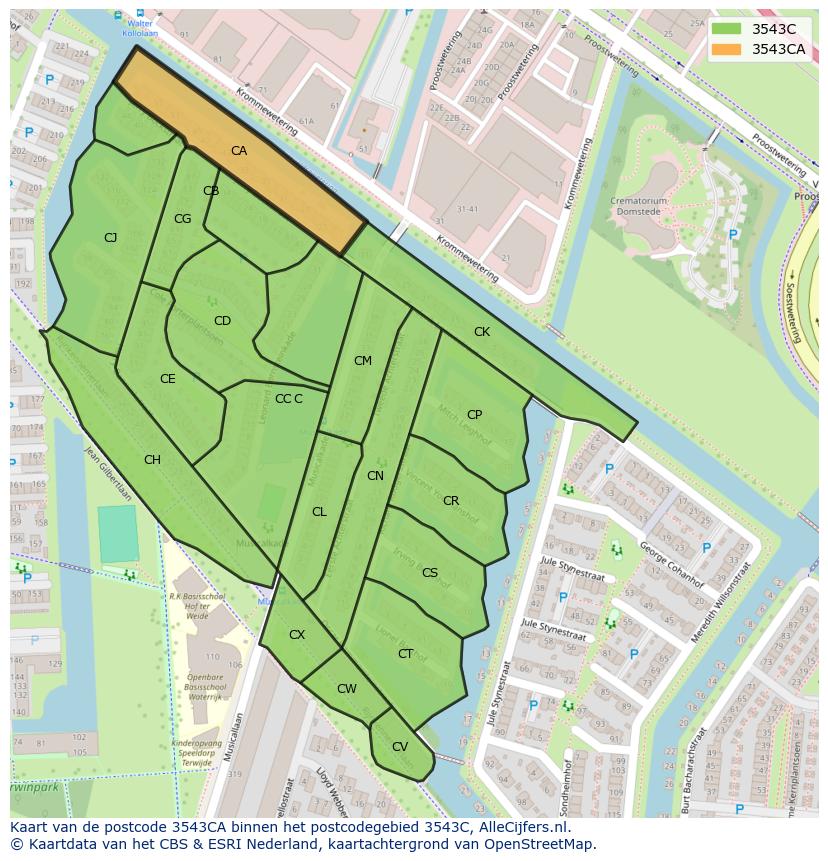 Afbeelding van het postcodegebied 3543 CA op de kaart.