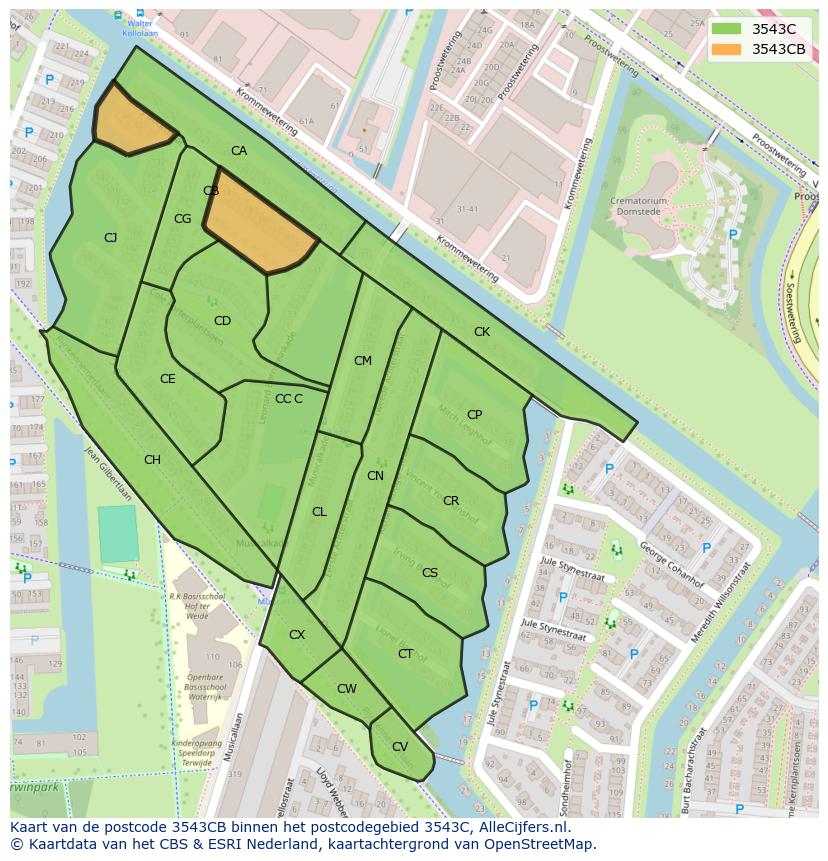Afbeelding van het postcodegebied 3543 CB op de kaart.