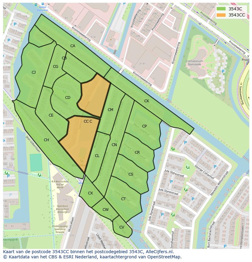 Afbeelding van het postcodegebied 3543 CC op de kaart.