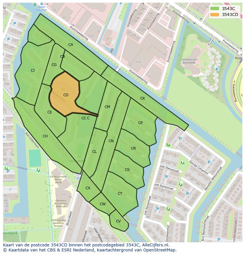Afbeelding van het postcodegebied 3543 CD op de kaart.