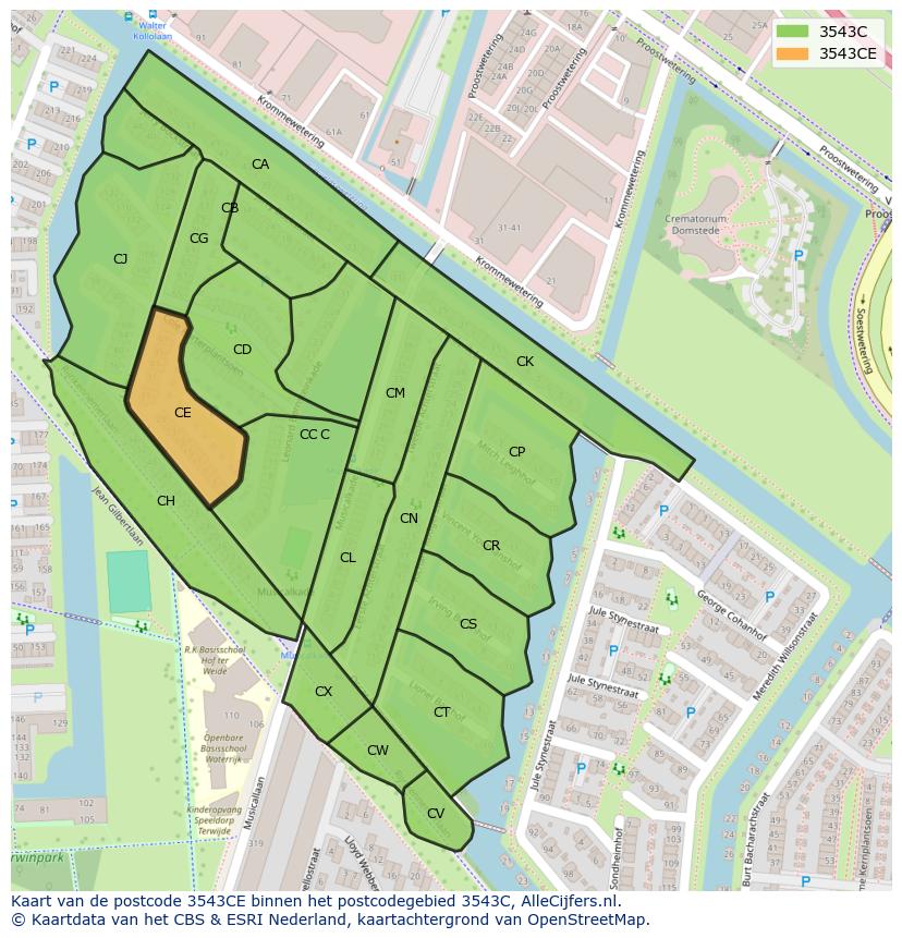 Afbeelding van het postcodegebied 3543 CE op de kaart.